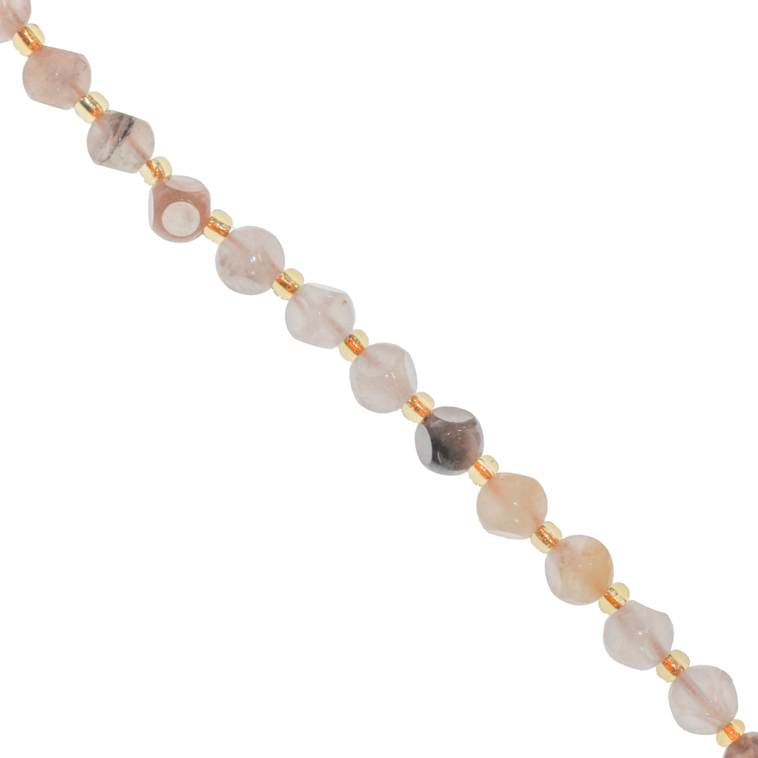 Dice Gemstones with Gold Spacer Bead, 6mm, Available in Various Gemstones