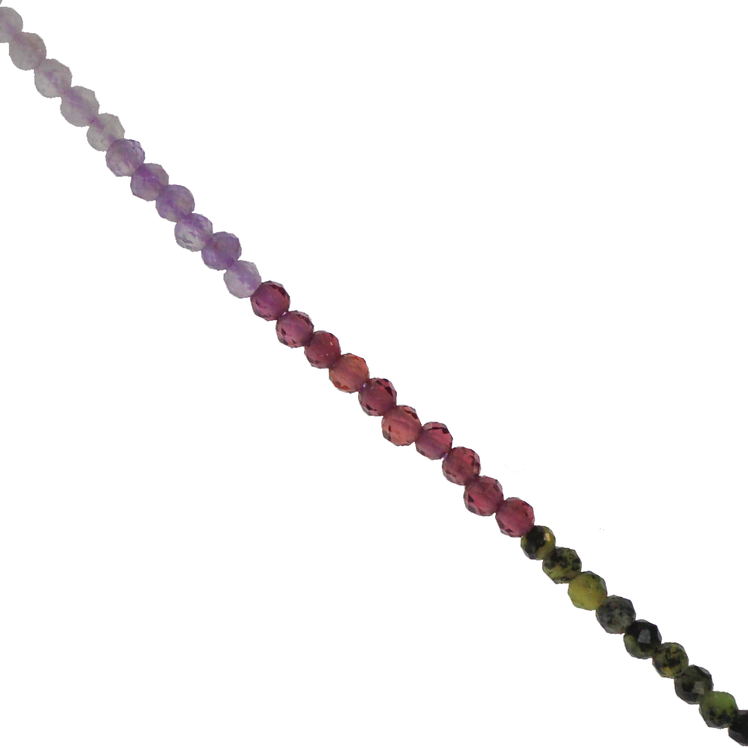 Mixed Gemstones Beads, Faceted, Round, Semi-Precious Stones, 2-2.5mm, Approx 160 pcs per strand