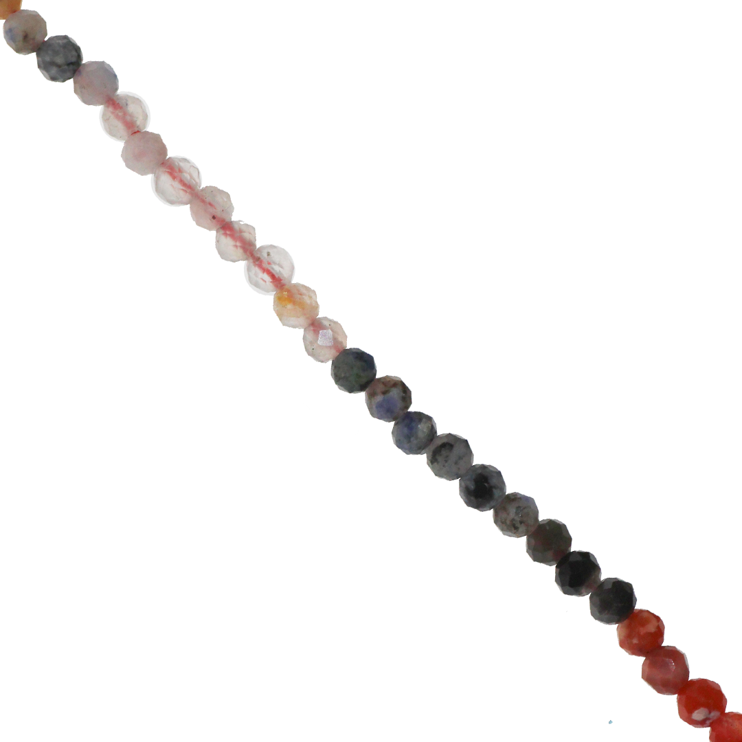 Mixed Gemstones Beads, Faceted, Round, Semi-Precious Stones, 2-2.5mm, Approx 160 pcs per strand