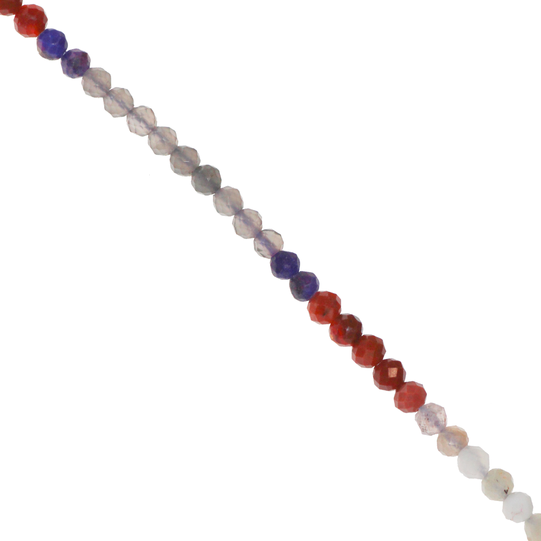 Mixed Gemstones Beads, Faceted, Round, Semi-Precious Stones, 3-3.5mm, Approx 120 pcs per strand