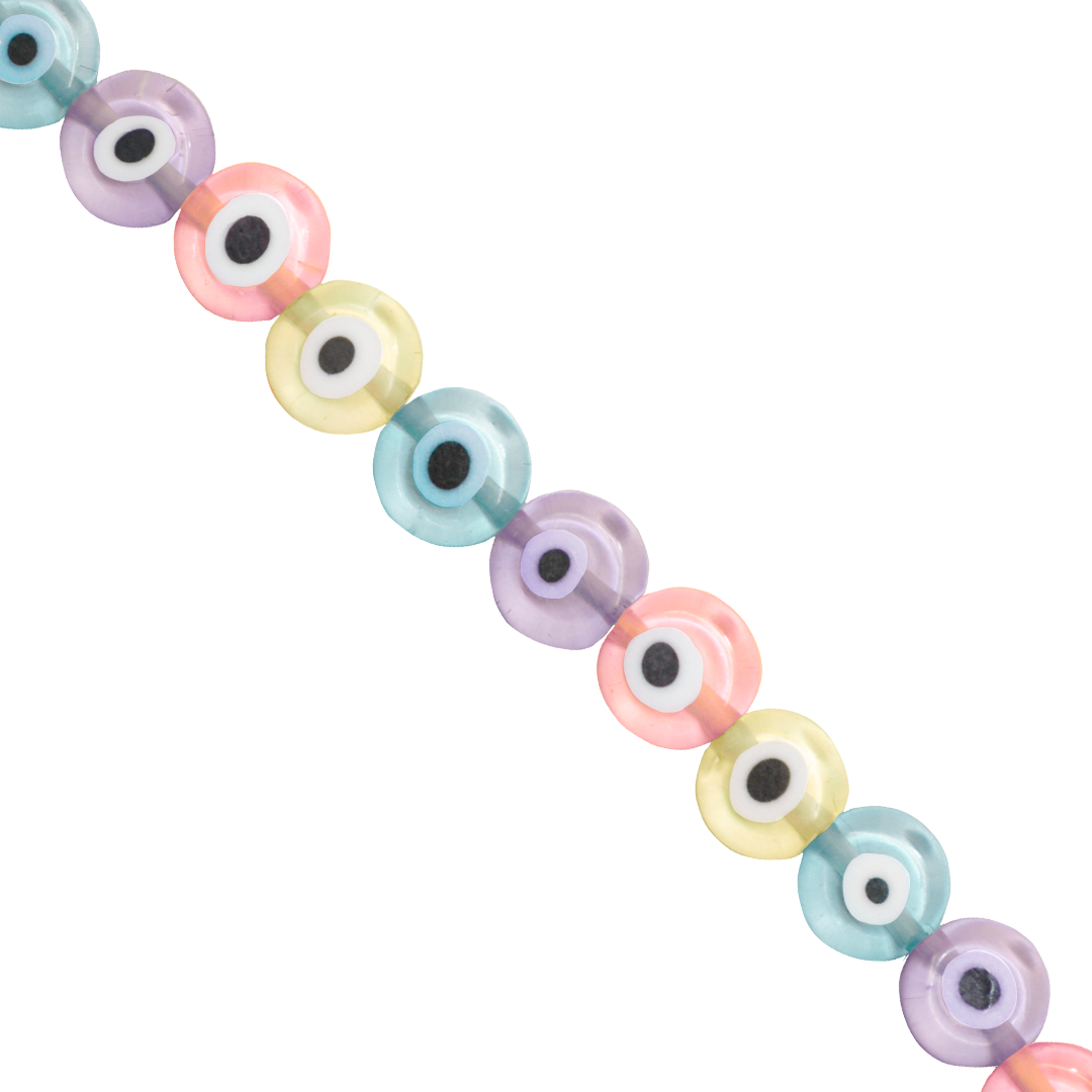 Glass Beads, Flat Evil Eye, Transparent, 8mm, Approx 45 pcs per strand, Available in Multiple Colours