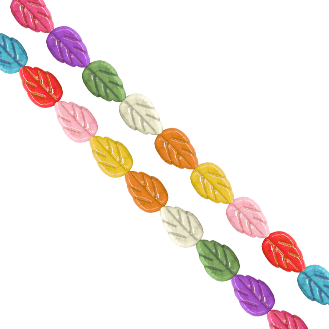 Dyed Magnesite, Leaf, Mixed Colours, 13mm x 9mm, Approx 25 pcs per strand