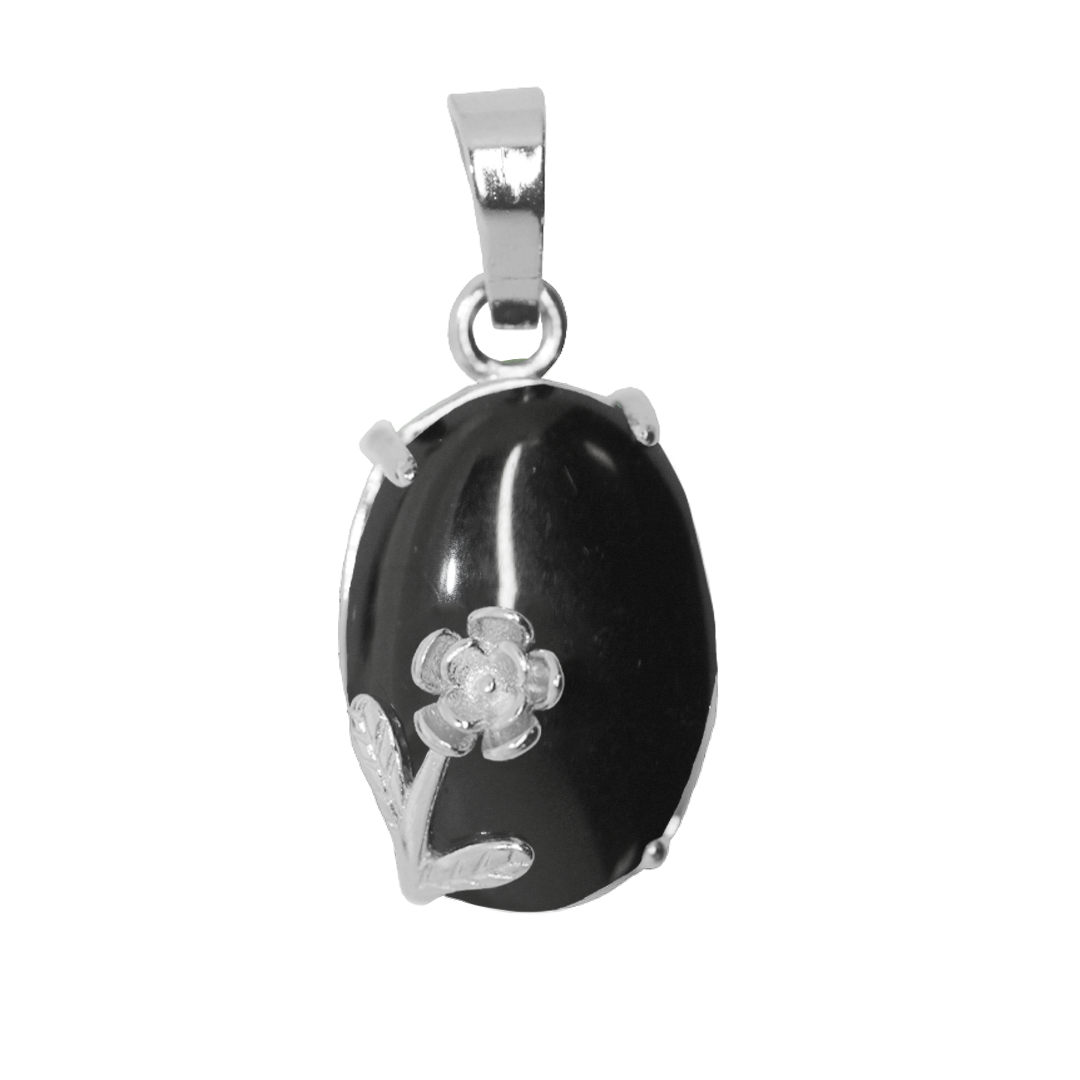 Gemstone Pendant, Oval, Silver, Alloy, 22mm x 13mm, Available in Multiple Gemstones, 1 pc