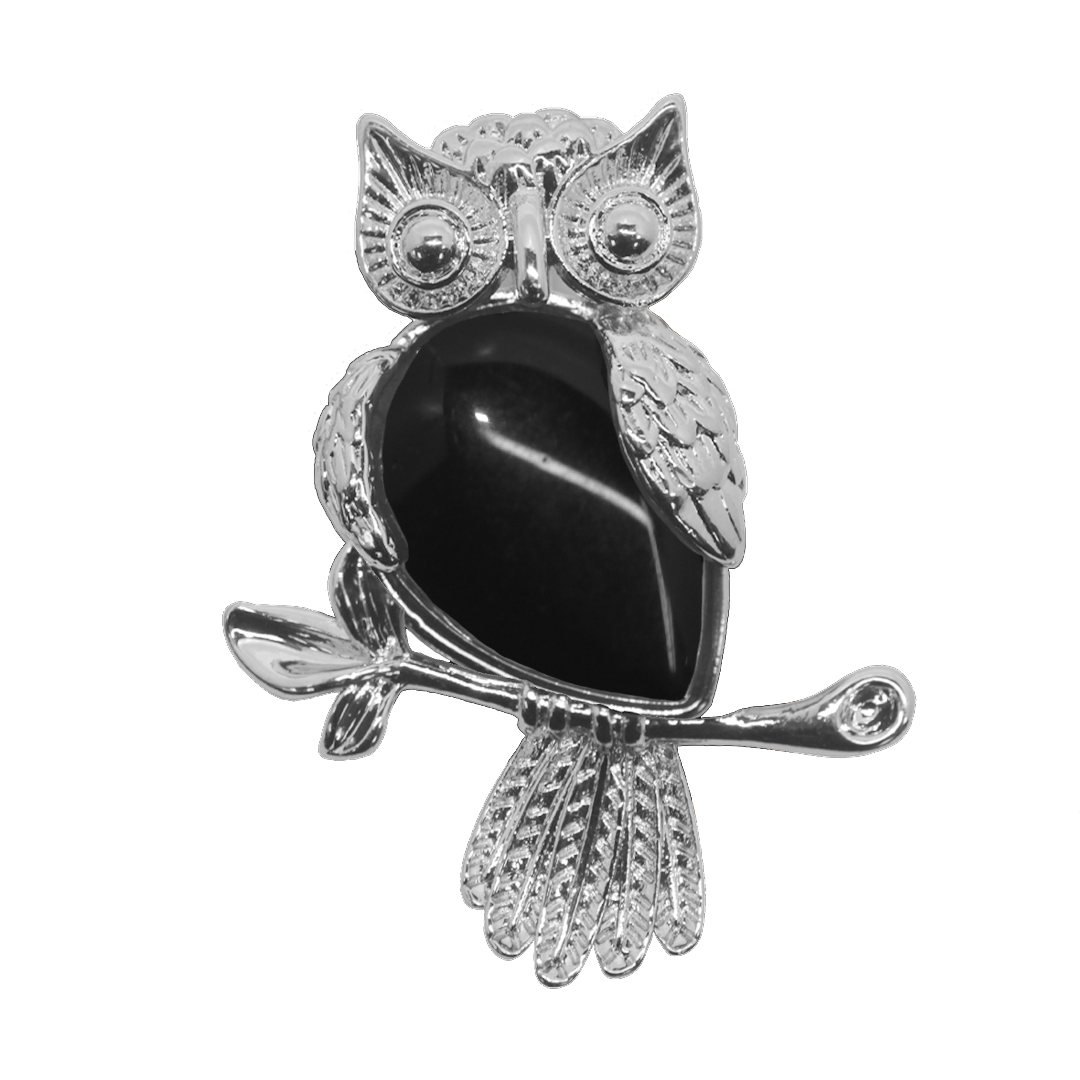 Gemstone Pendant, Owl, Silver, Alloy, 35mm x 25mm, Available in Multiple Gemstones, 1 pc