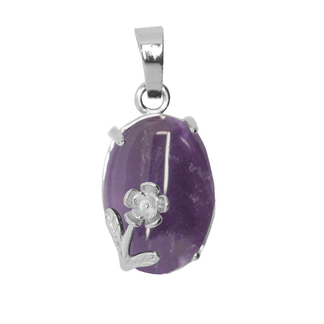 Gemstone Pendant, Oval, Silver, Alloy, 22mm x 13mm, Available in Multiple Gemstones, 1 pc