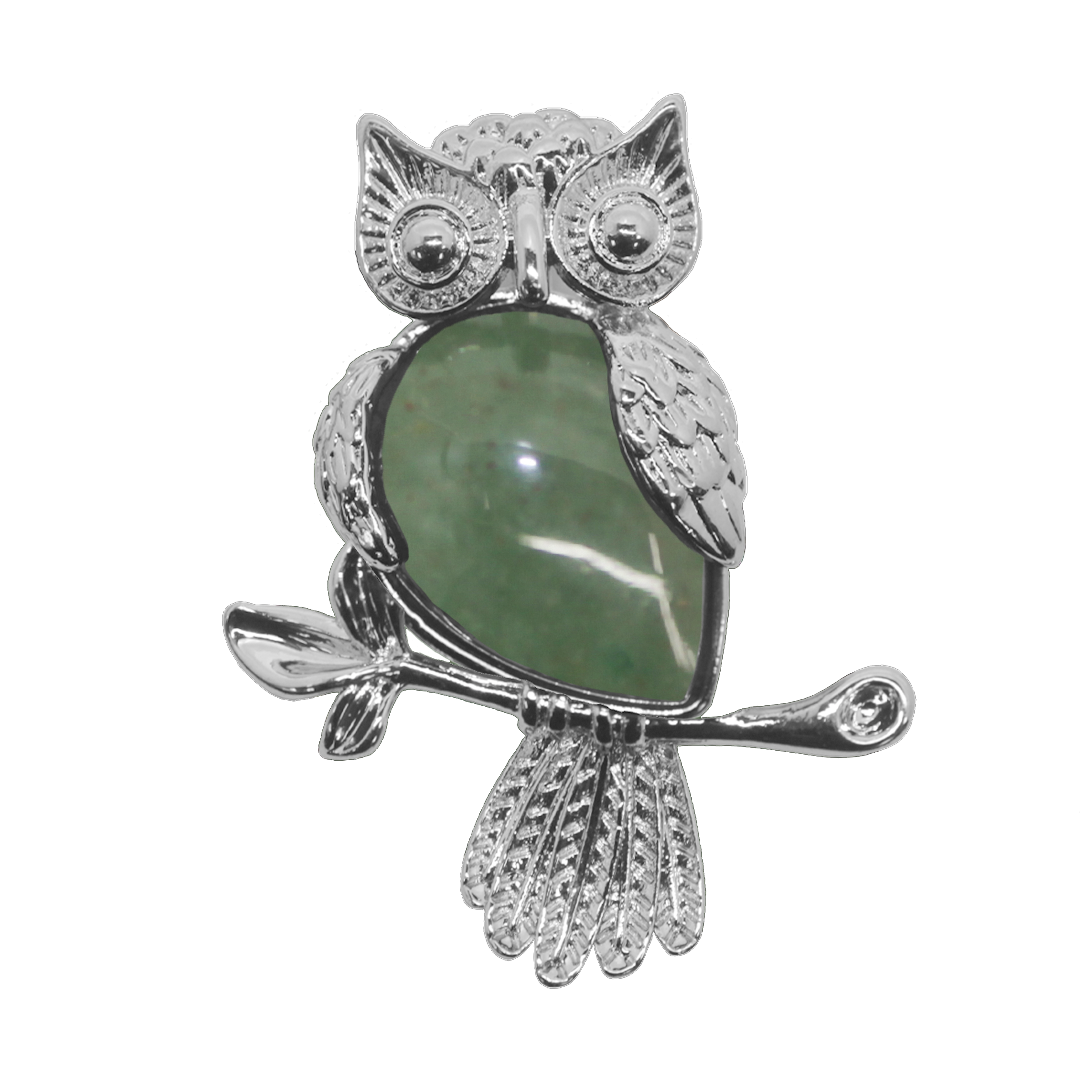 Gemstone Pendant, Owl, Silver, Alloy, 35mm x 25mm, Available in Multiple Gemstones, 1 pc