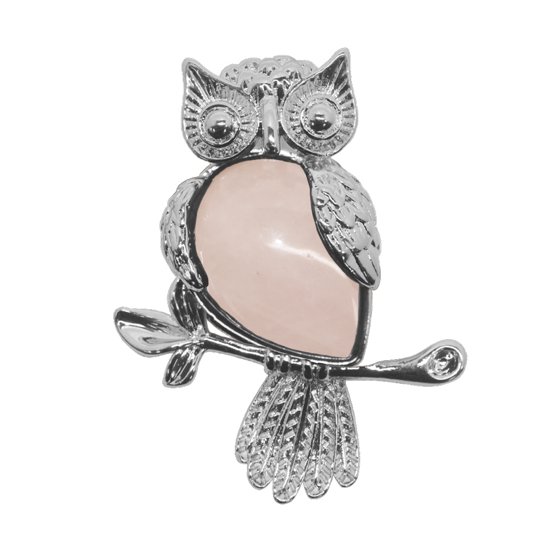 Gemstone Pendant, Owl, Silver, Alloy, 35mm x 25mm, Available in Multiple Gemstones, 1 pc