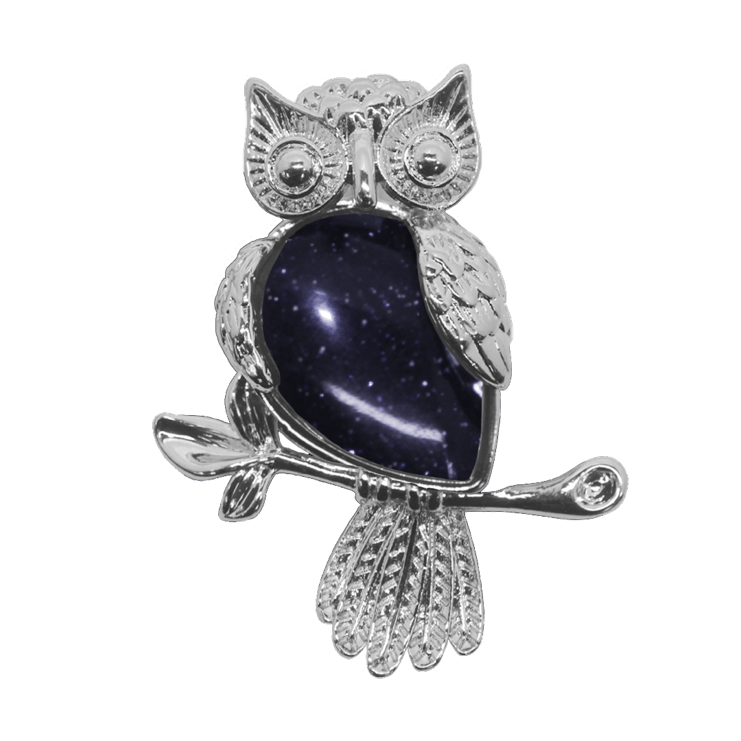 Gemstone Pendant, Owl, Silver, Alloy, 35mm x 25mm, Available in Multiple Gemstones, 1 pc