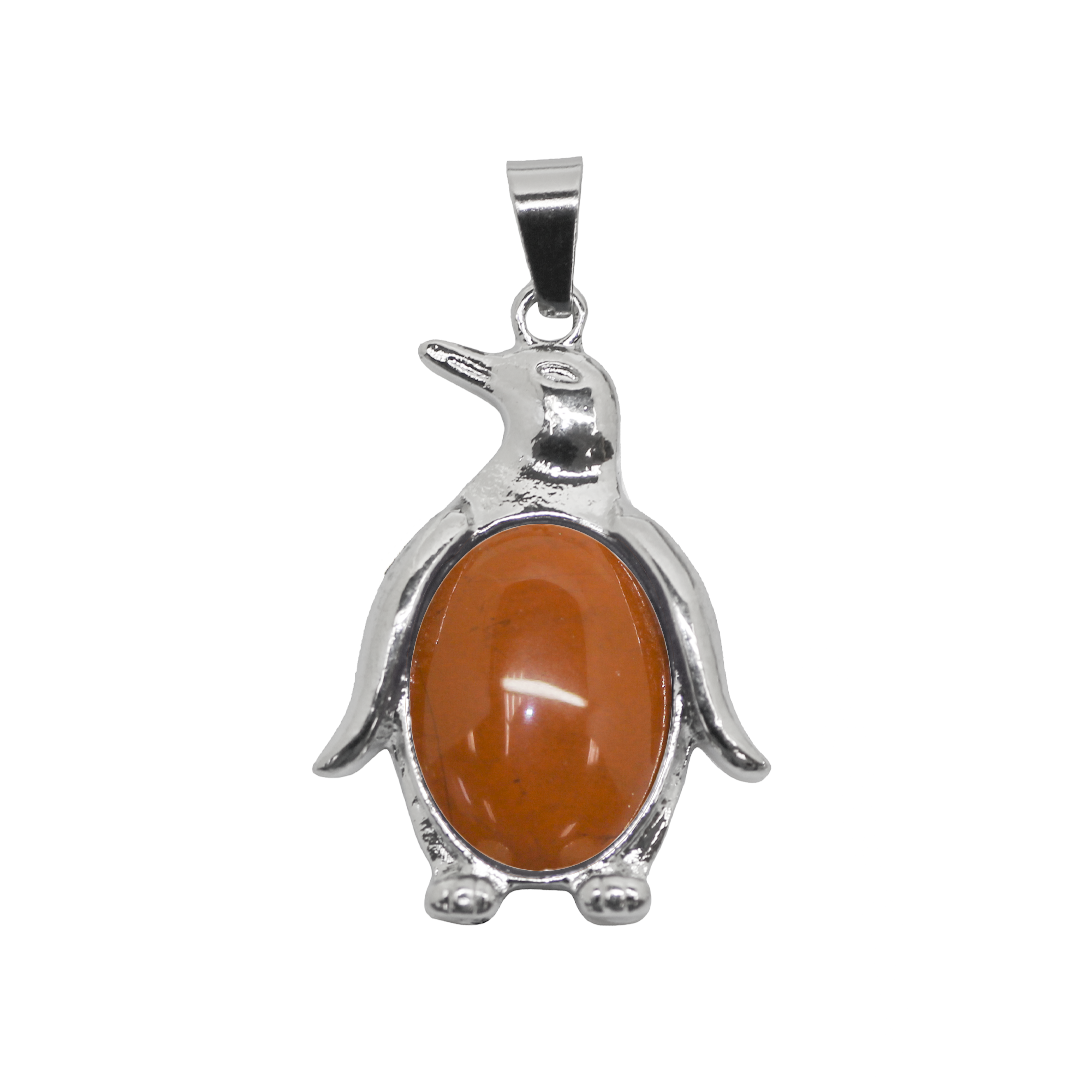 Gemstone Pendant, Penguin, Silver, Alloy, 34mm x 7mm, Available in Multiple Gemstones, 1 pc