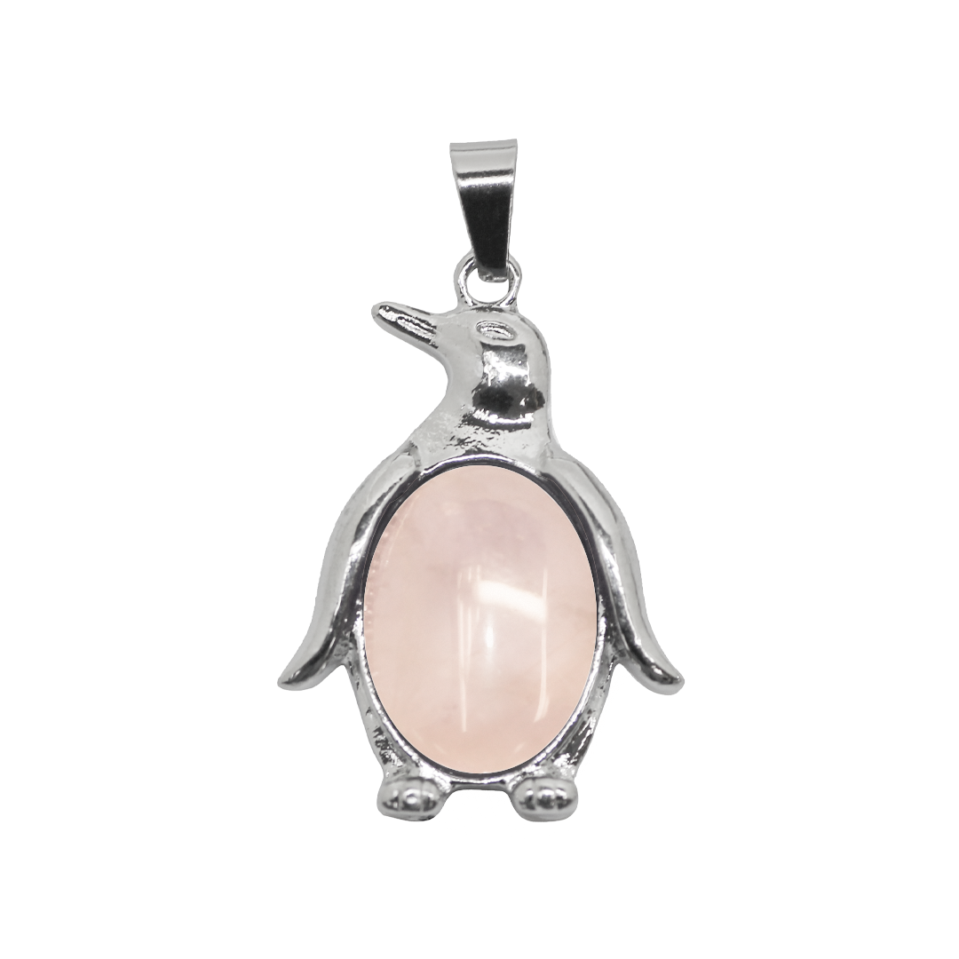 Gemstone Pendant, Penguin, Silver, Alloy, 34mm x 7mm, Available in Multiple Gemstones, 1 pc
