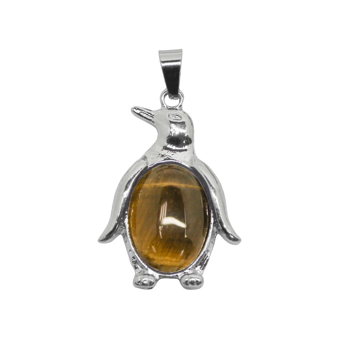 Gemstone Pendant, Penguin, Silver, Alloy, 34mm x 7mm, Available in Multiple Gemstones, 1 pc