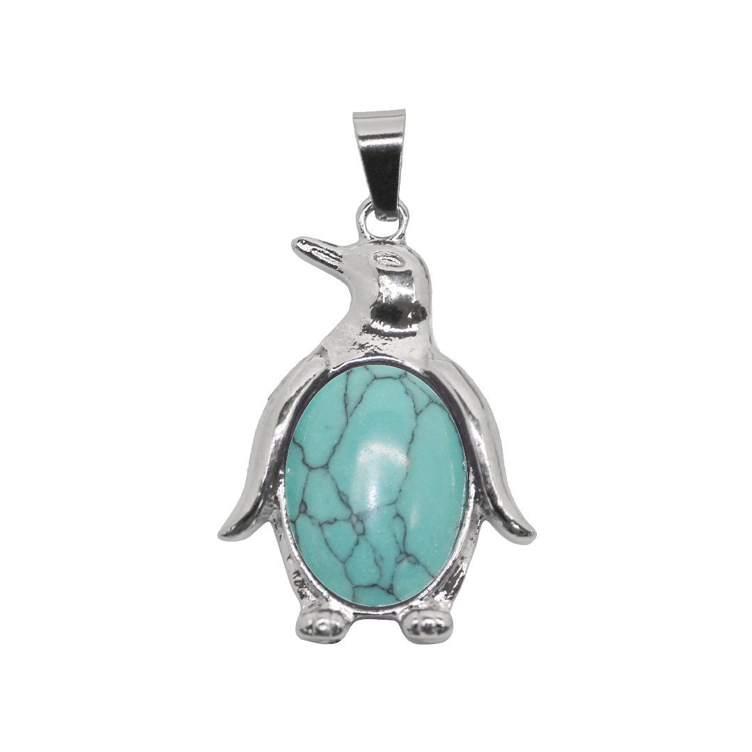 Gemstone Pendant, Penguin, Silver, Alloy, 34mm x 7mm, Available in Multiple Gemstones, 1 pc