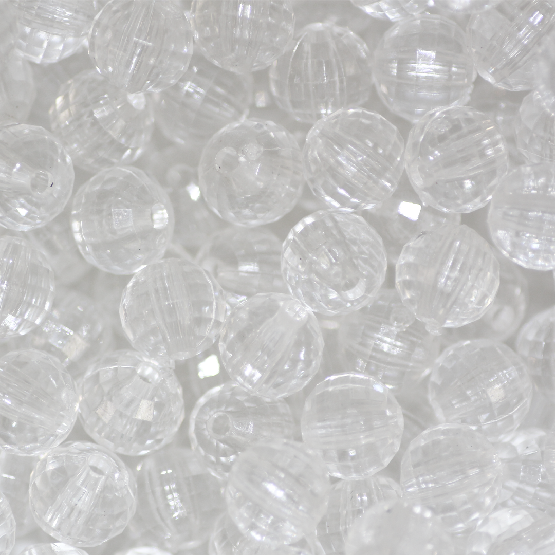 Plastic Beads Bulk Bag, Faceted, Light Smoke Crystal, Round, Available in 3 sizes