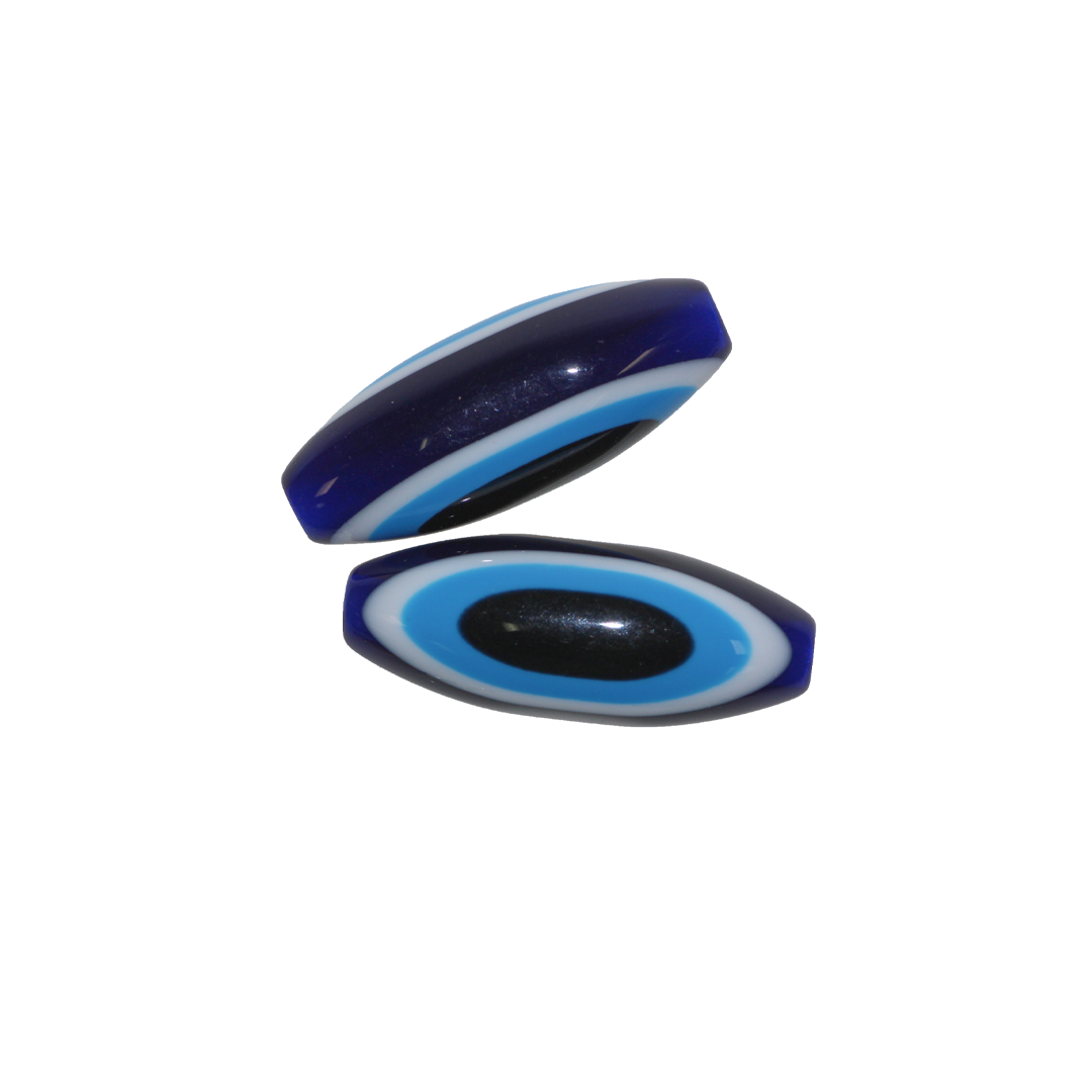 Plastic Beads, Oval, Royal Blue, Blue & White Evil Eye, 34.5mm x 13mm, Sold Per pkg of 4