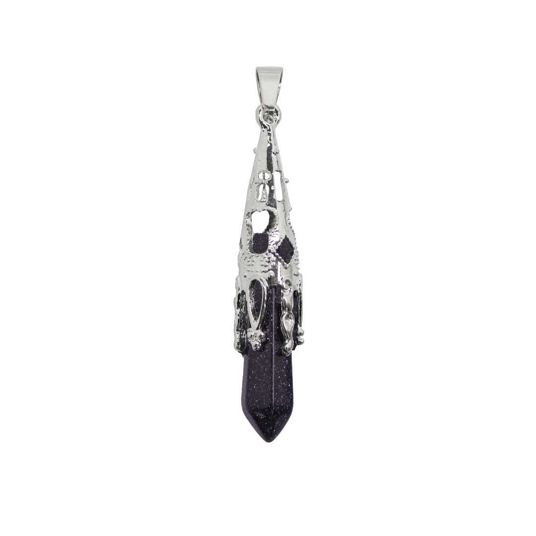 Gemstone Pendant, Hexagonal Pointed, Silver, Alloy, 53mm x 11mm, Sold Per pkg of 1, Available in Multiple Gemstones