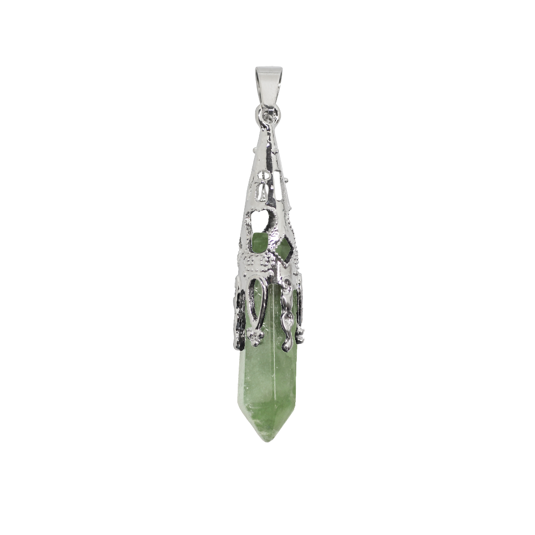 Gemstone Pendant, Hexagonal Pointed, Silver, Alloy, 53mm x 11mm, Sold Per pkg of 1, Available in Multiple Gemstones