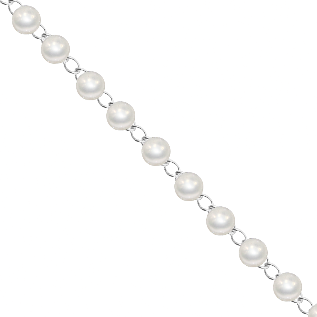 Chains, Stainless Steel, Silver, Beaded Pearl, 6mm x 4.5mm x 1mm per loop, Sold per Meter