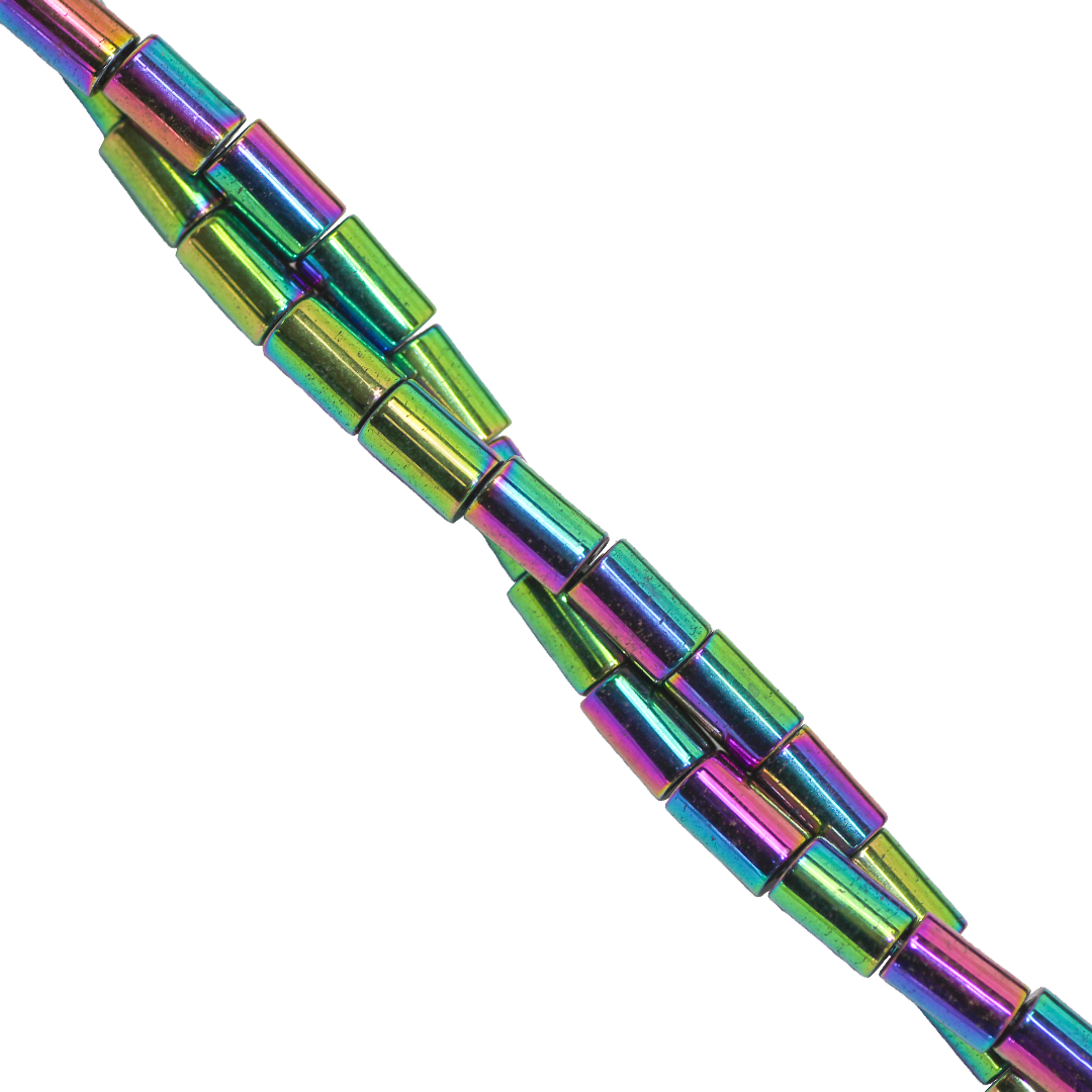 Hematite Cylinder, Rainbow, Plated, Available in Multiple Sizes