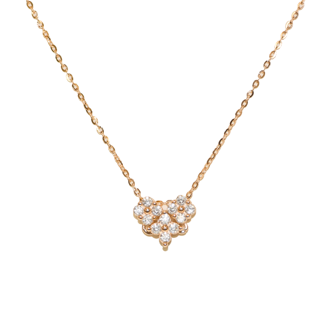 Necklace, Cubic Zirconia Flower Heart, 925 Sterling Silver, 16" + 1.5" extension - 1pc