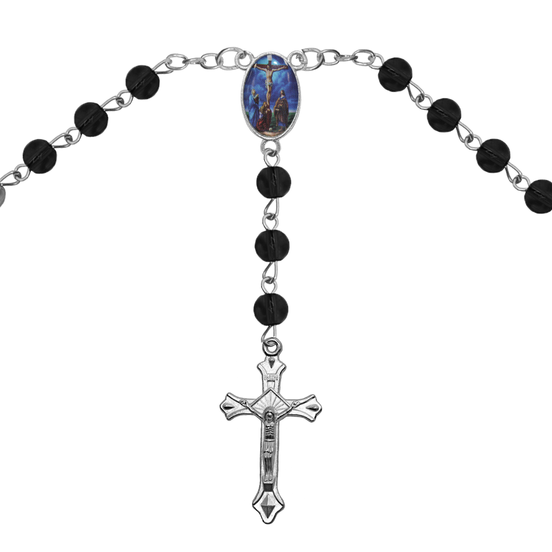 Rosary Necklace, Silver, Alloy, 6mm Round Glass Beads, 20"- 1 Pc, Available in Multiple Colours