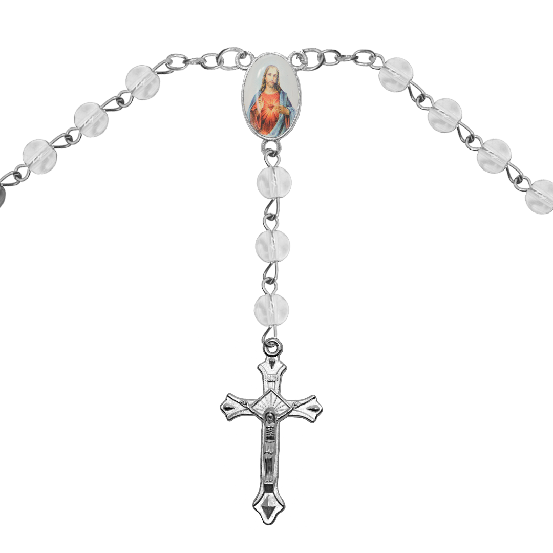 Rosary Necklace, Silver, Alloy, 6mm Round Glass Beads, 20"- 1 Pc, Available in Multiple Colours