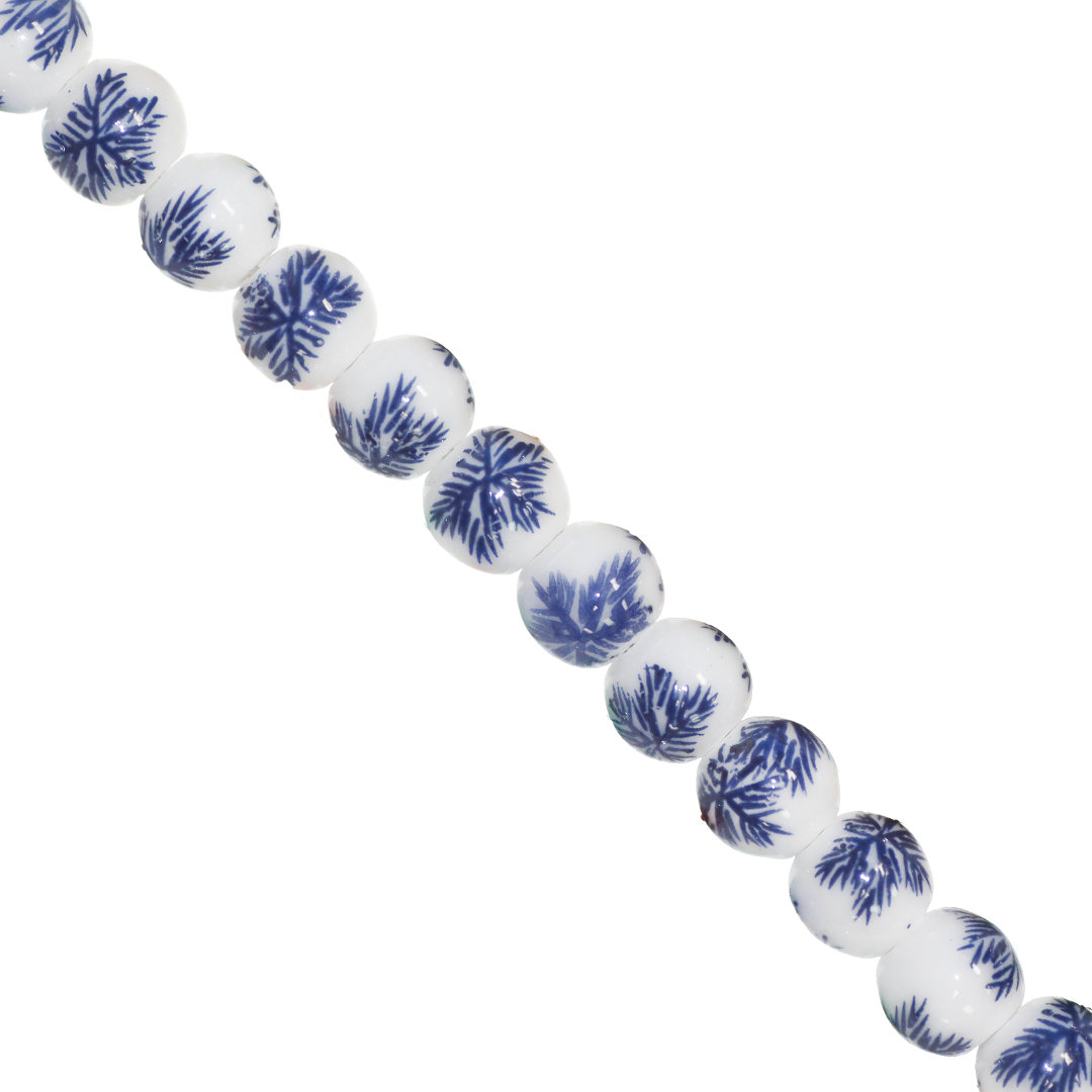 Porcelain Beads, Round, Floral, 8mm, White, Approx 30 pcs per strand, Available in Multiple Colours
