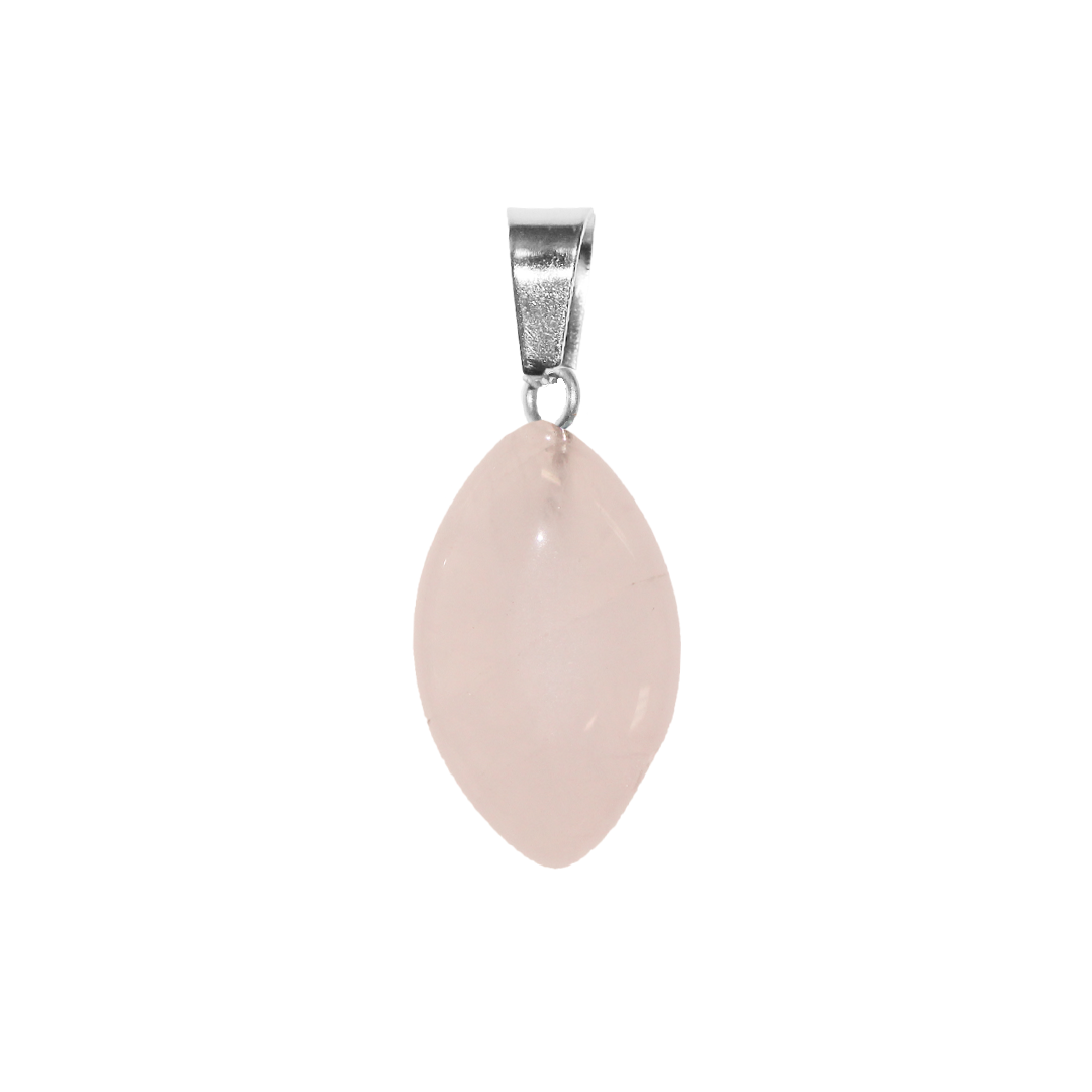 Rose Quartz Pendant, Eye Shape, Semi-Precious Stone, 24mm x 14mm, Sold Per pkg of 1