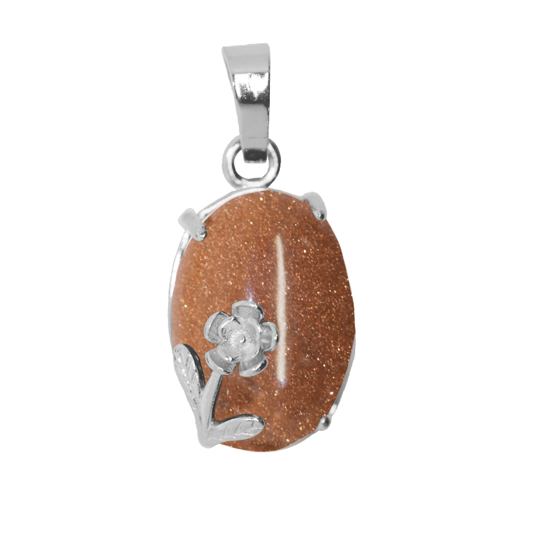 Gemstone Pendant, Oval, Silver, Alloy, 22mm x 13mm, Available in Multiple Gemstones, 1 pc