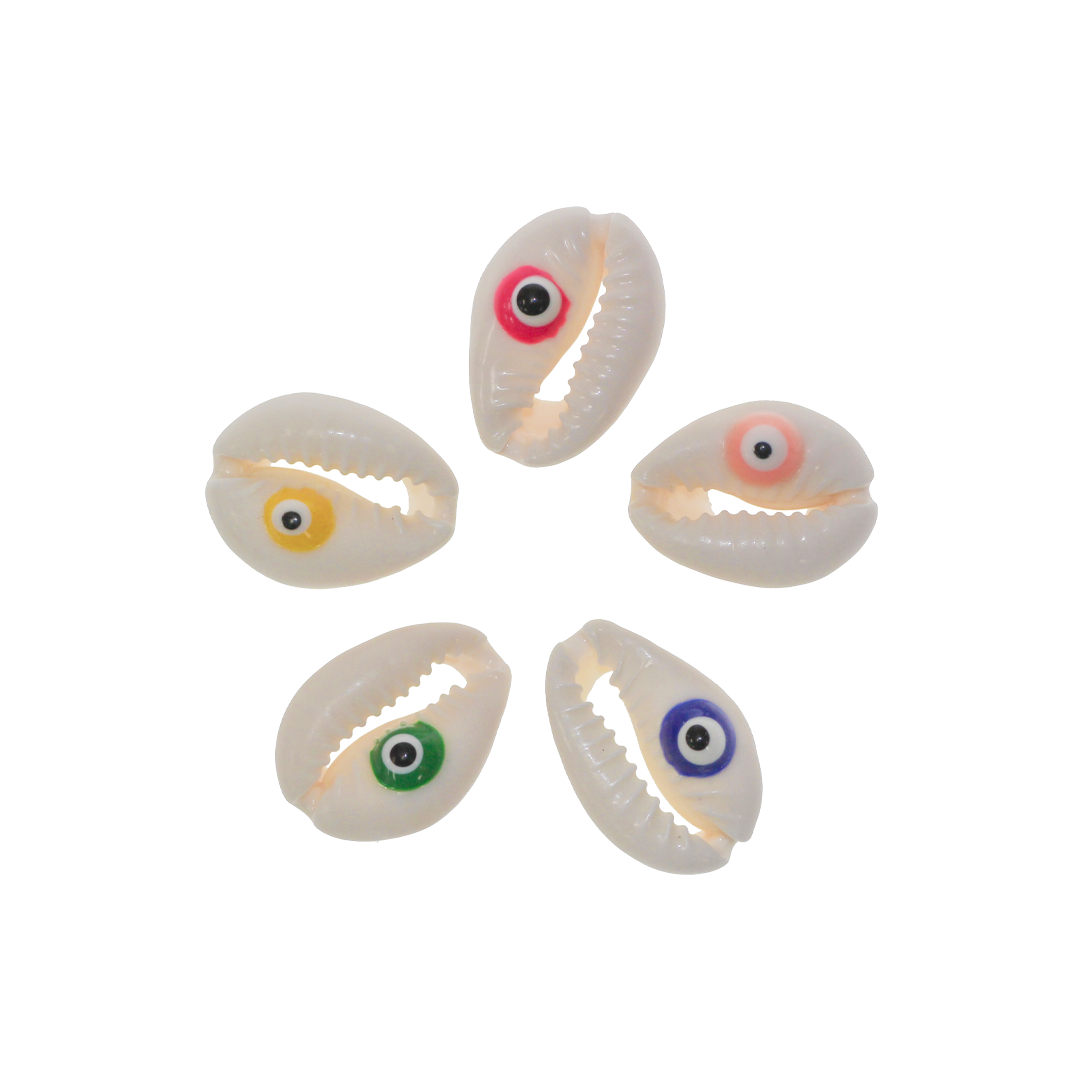 Shell Beads, Evil Eye Cowrie Shell, Approx 20mm x 14mm, Sold Per pkg of 10