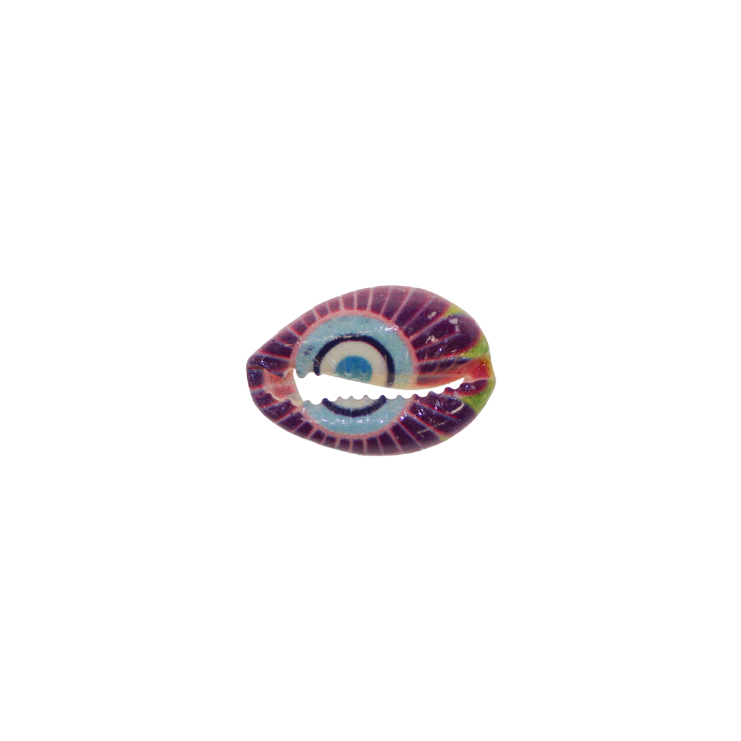 Shell Beads, Evil Eye Printed Cowrie Shell, Approx 20mm x 14mm, Sold Per pkg of 10
