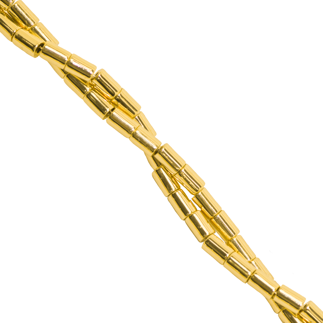 Hematite Cylinder, Gold, Plated, 8mm x 4mm, 45 pcs per strand