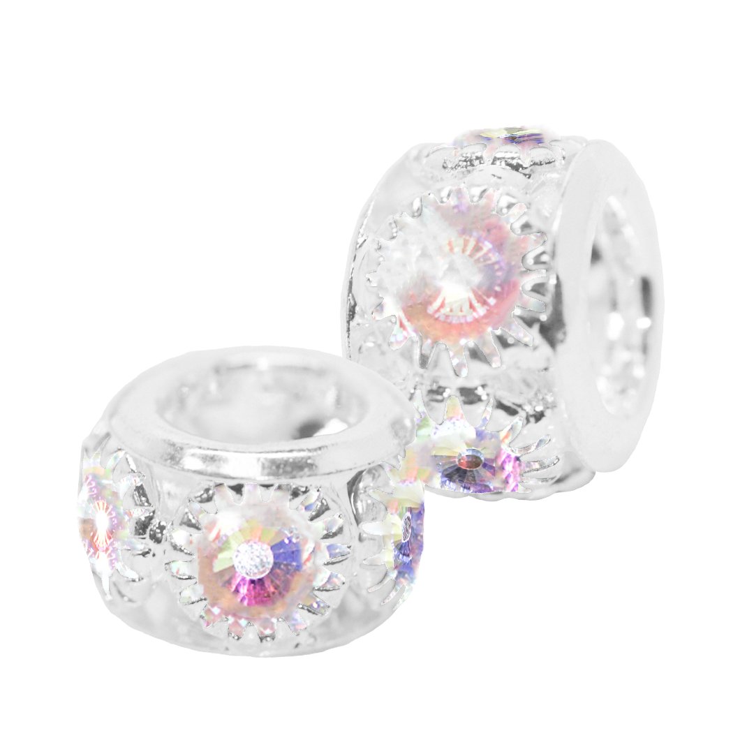 Spacers, Rhinestone Rondelle, Silver, Alloy, Available in Multiple Colours and Sizes, 6 pcs per bag