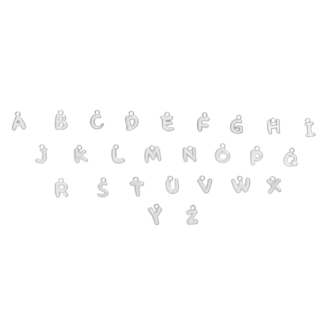 Charms, Alphabet, Enameled, Silver, Alloy, Approx 12mm x 8mm, Sold Per pkg of 5