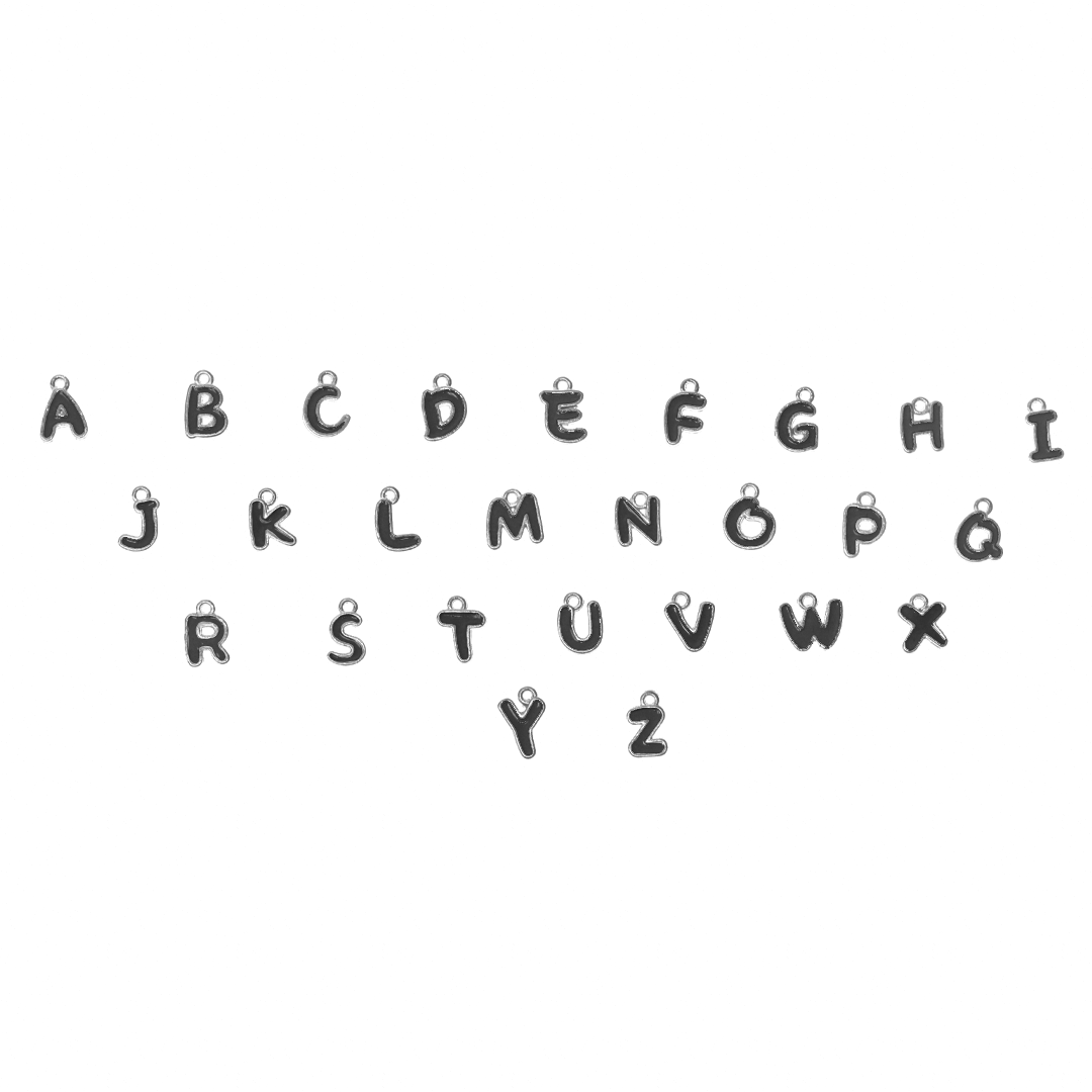 Charms, Alphabet, Enameled, Silver, Alloy, Approx 12mm x 8mm, Sold Per pkg of 5