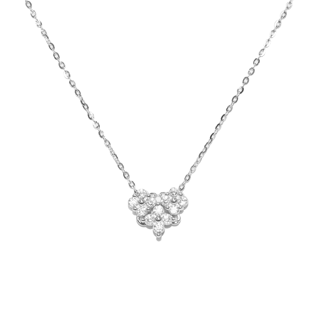 Necklace, Cubic Zirconia Flower Heart, 925 Sterling Silver, 16" + 1.5" extension - 1pc