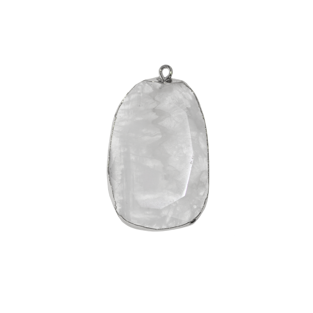 Pendant, White Agate, Asymmetrical Oval, Faceted, Semi-Precious Stones, Alloy, 44mm x 26.5mm, Sold Per pkg of 1