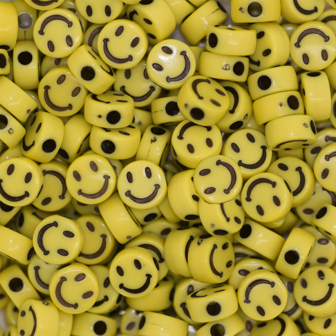 Plastic Flat Smiley Face Beads, Available in Different Colours and Sizes, Approx 80 grams/bag