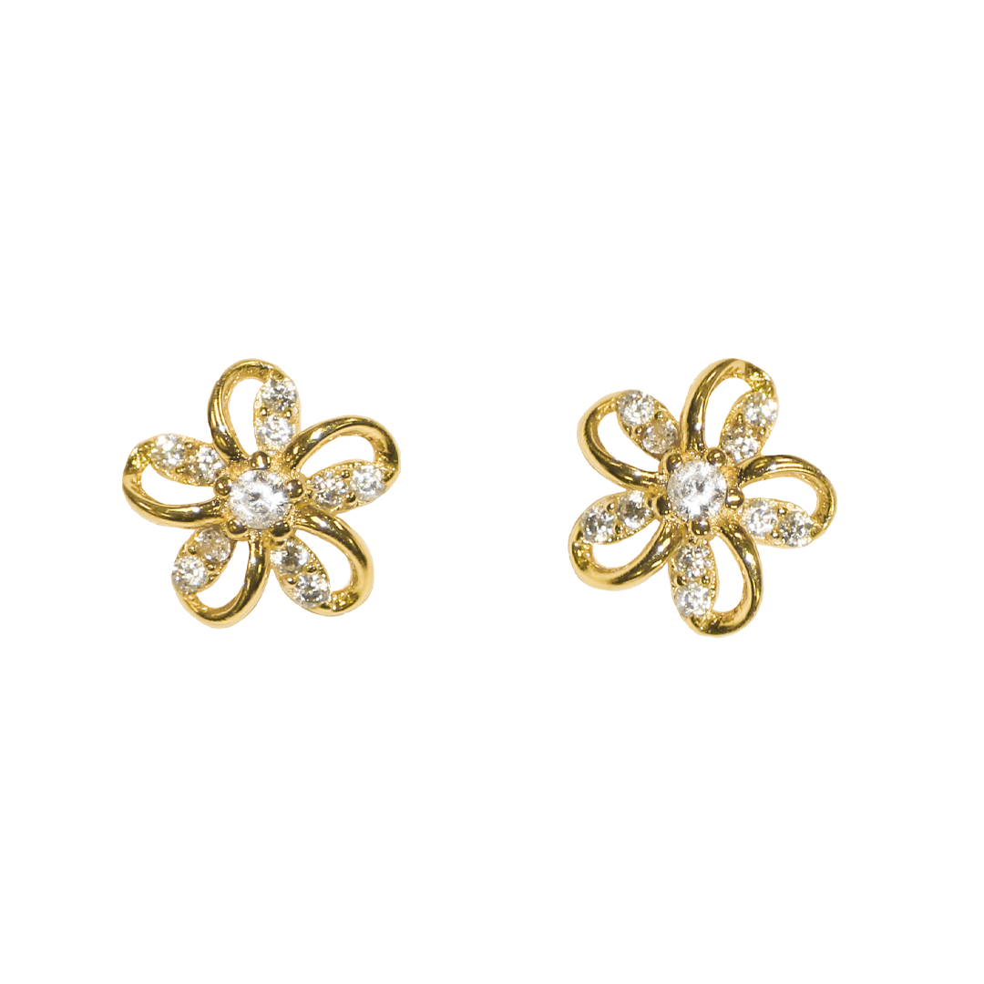 Earrings, Cubic Zirconia Flower Stud, 925 Sterling Silver, 6.5mm, Sold per pkg of 1 pair, Available in Multiple Colours