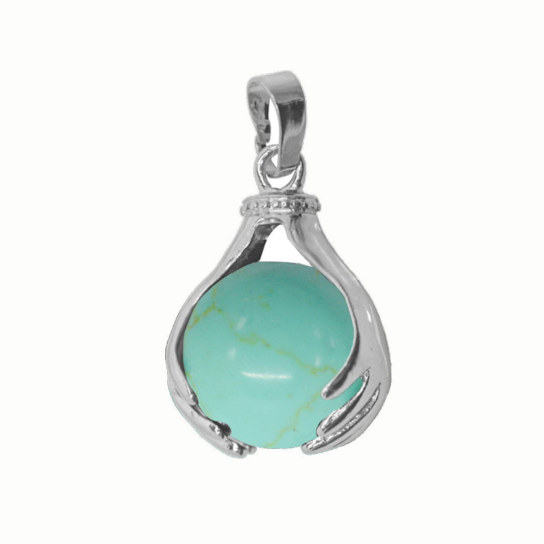 Gemstone Pendant, Healing Hands, Silver, Alloy, 27mm x 18.5mm, Available in Multiple Gemstones, 1 pc