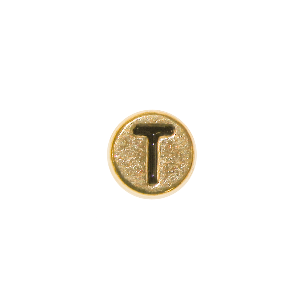 Spacer, Alphabet, Round, Flat, Gold, Alloy, 8mm, Sold Per pkg of 5