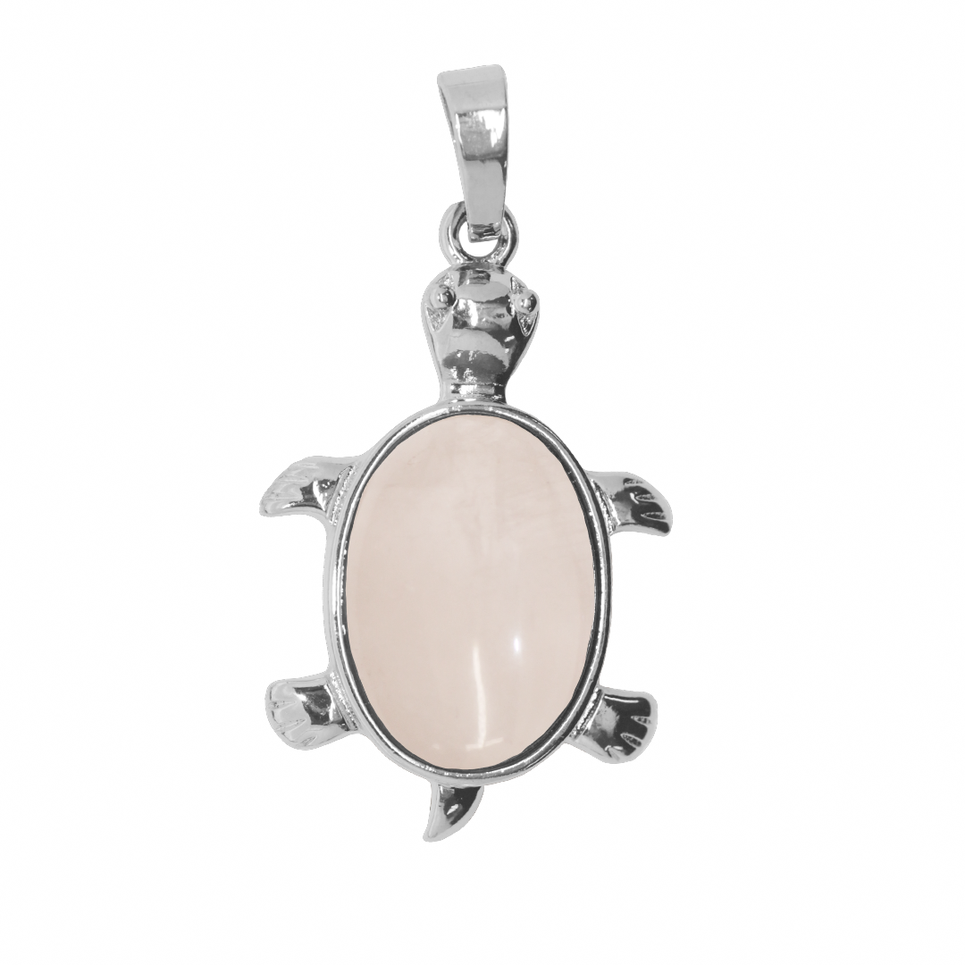 Gemstone Pendant, Turtle, Silver, Alloy, 34mm x 21.5mm, Available in Multiple Gemstones, 1 pc