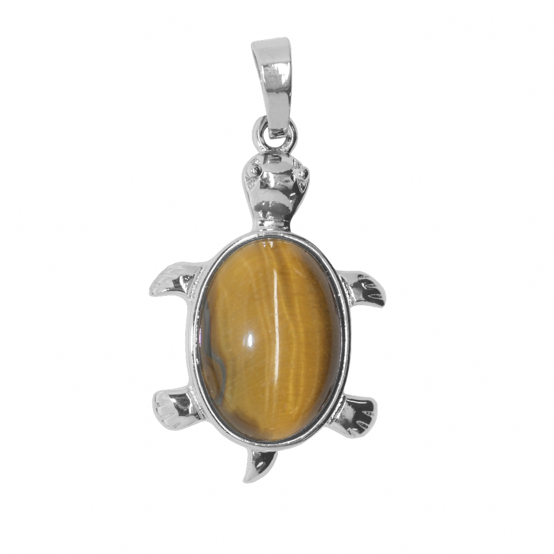 Gemstone Pendant, Turtle, Silver, Alloy, 34mm x 21.5mm, Available in Multiple Gemstones, 1 pc