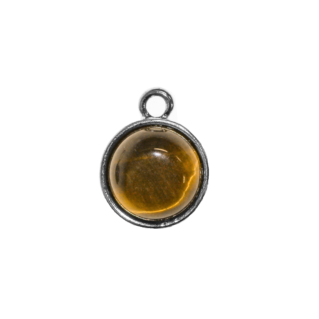 Charm, Semi-Precious Stones, Round, Silver, Alloy, 15mm x 12mm, Sold Per pkg of 1, Available in Multiple Gemstones