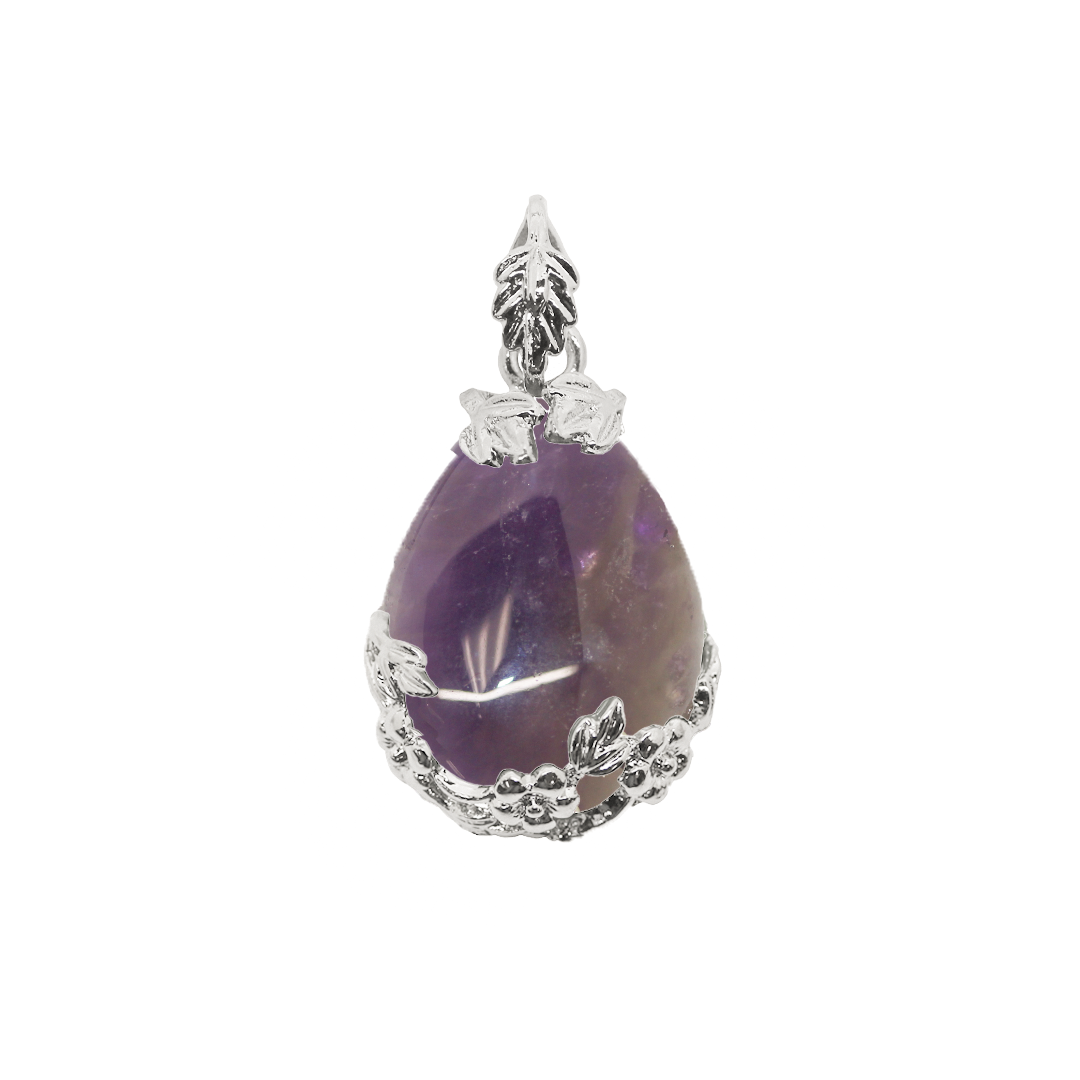 Gemstone Pendant, Teardrop, Silver, Alloy, 41mm x 28mm, Available in Multiple Gemstones, 1 pc