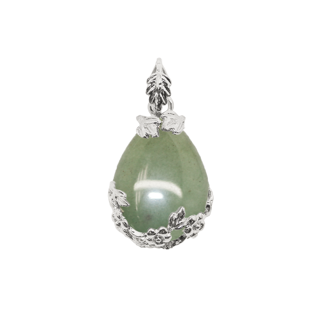 Gemstone Pendant, Teardrop, Silver, Alloy, 41mm x 28mm, Available in Multiple Gemstones, 1 pc