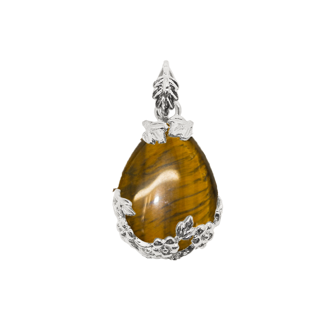 Gemstone Pendant, Teardrop, Silver, Alloy, 41mm x 28mm, Available in Multiple Gemstones, 1 pc
