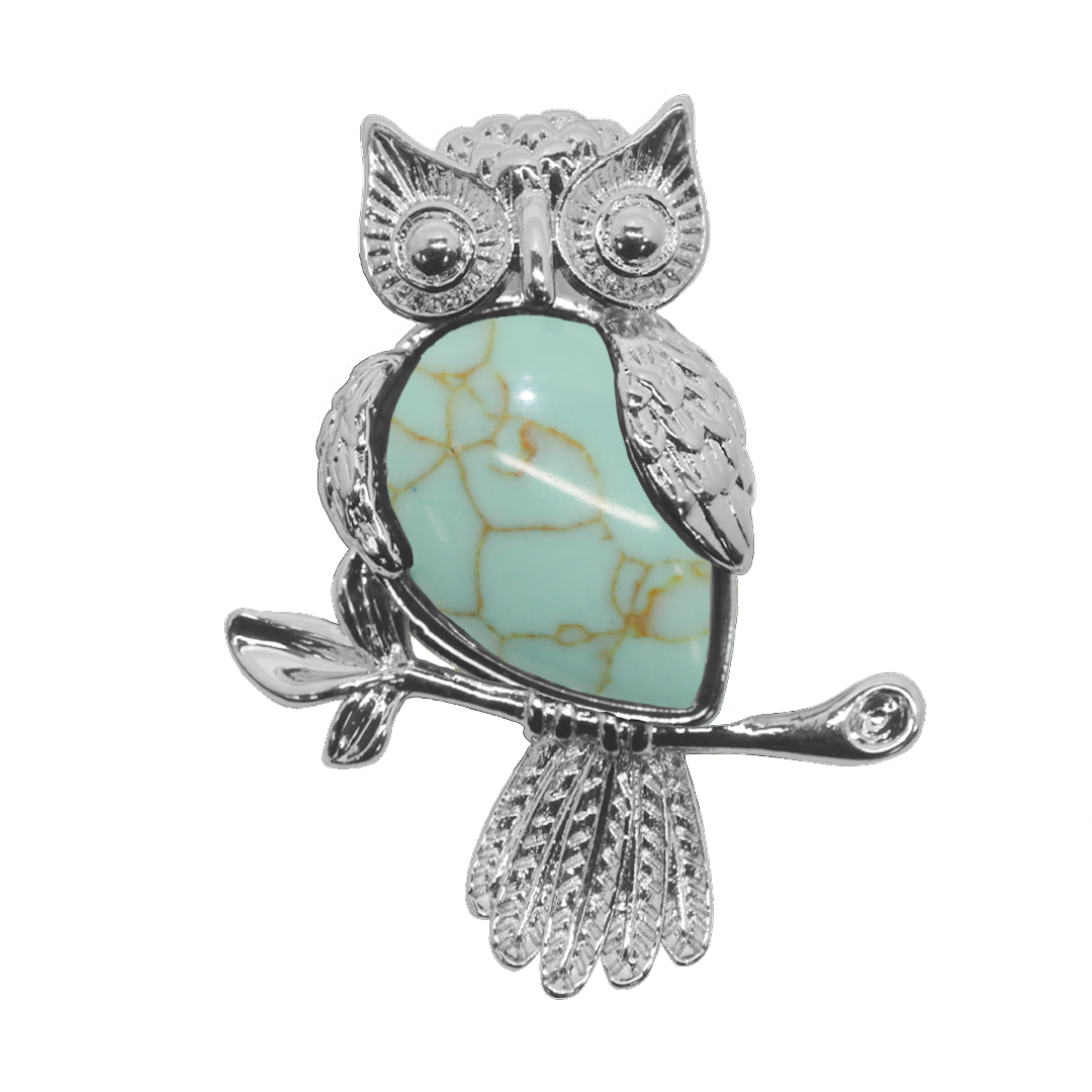 Gemstone Pendant, Owl, Silver, Alloy, 35mm x 25mm, Available in Multiple Gemstones, 1 pc