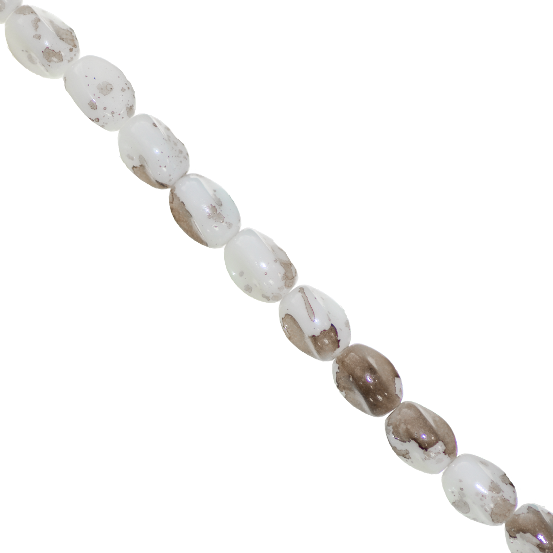 Glass Beads, Twisted Oval, Splatter Paint, 11mm x 8mm, Approx 65 pcs per strand, Available in Multiple Colours