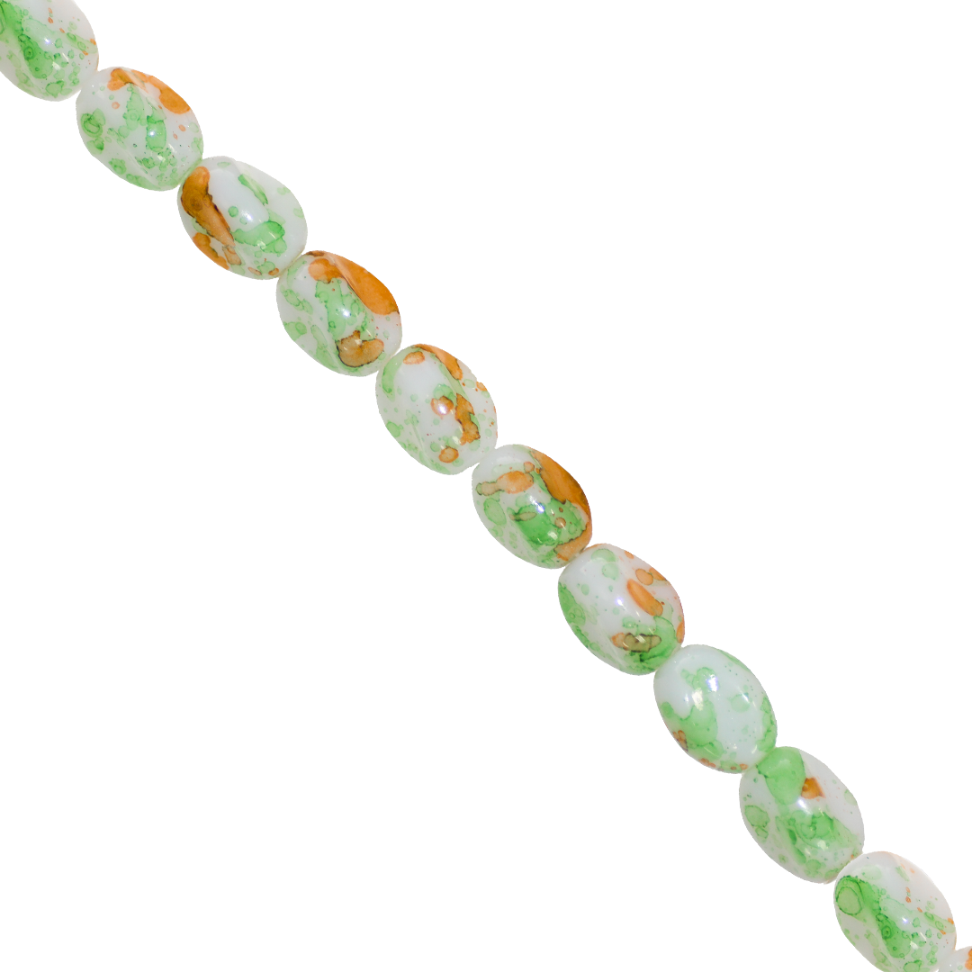 Glass Beads, Twisted Oval, Splatter Paint, 11mm x 8mm, Approx 65 pcs per strand, Available in Multiple Colours