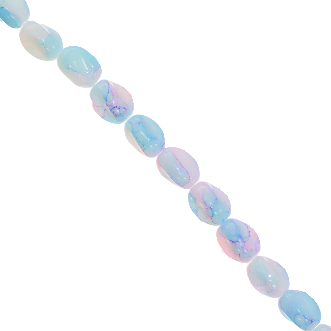 Glass Beads, Twisted Oval, Splatter Paint, 11mm x 8mm, Approx 65 pcs per strand, Available in Multiple Colours